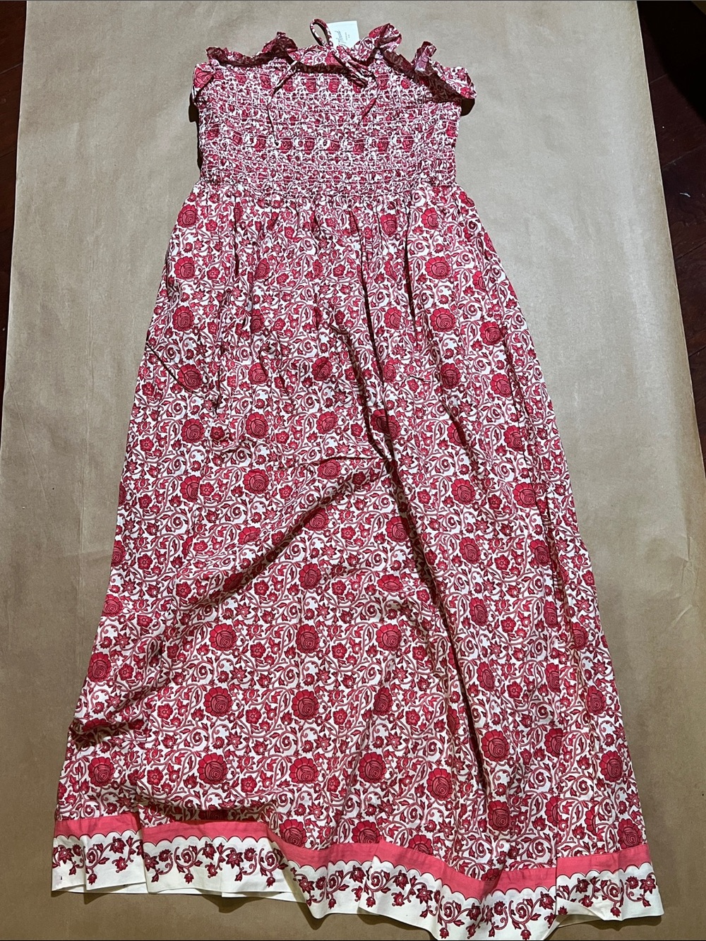 Universal Thread White Maxi Dress with Rose Red Floral Print